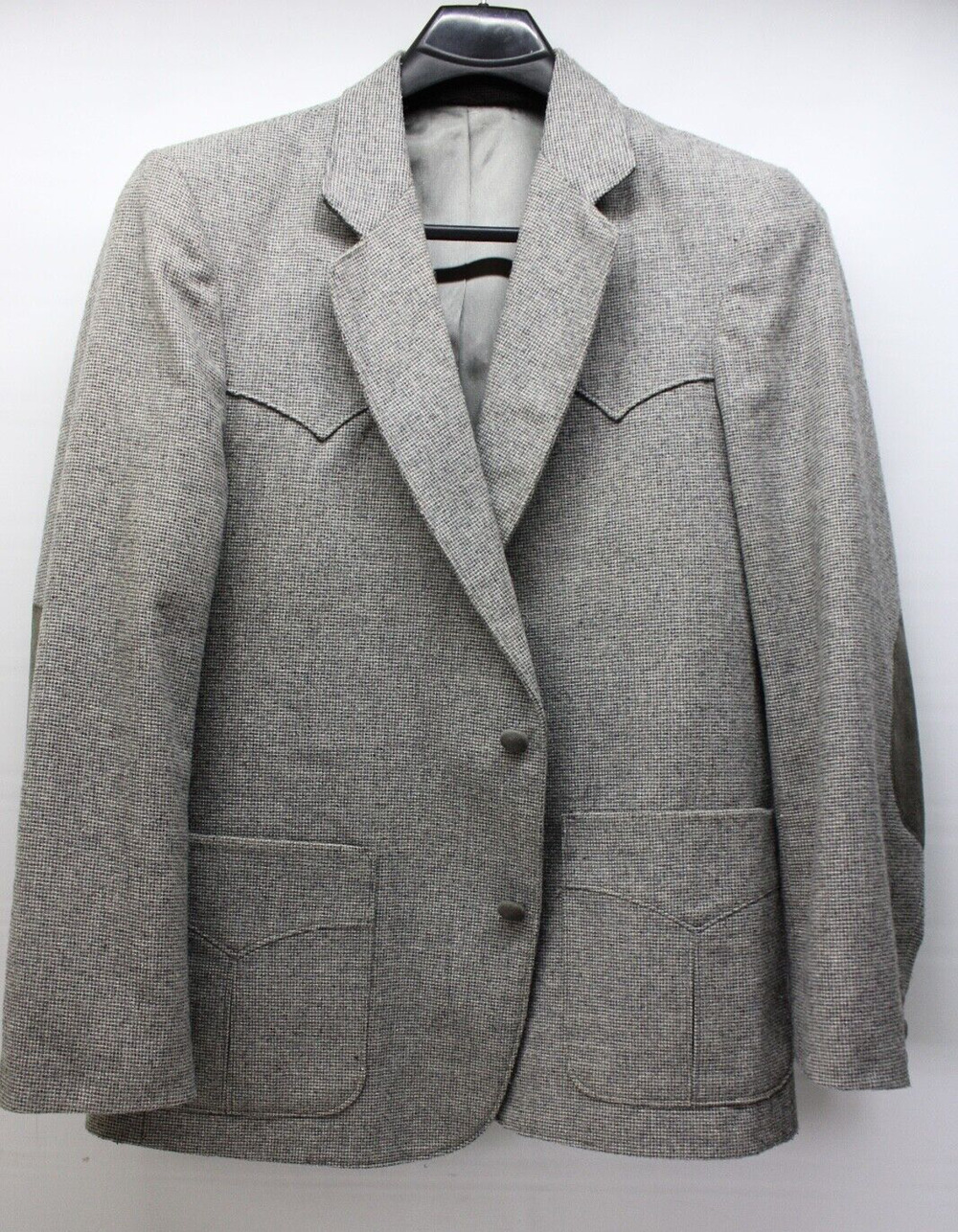 VINTAGE PIONEER WEAR MEN'S 44 GRAY TWEED WOOL BLEND WESTERN BLAZER SPORT COAT